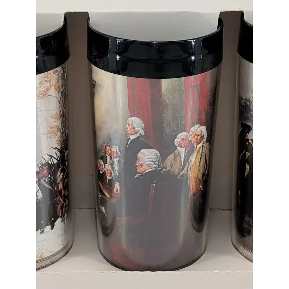 Vintage Thermo-Serv 12oz Cups Insulated Tumblers 4 Pc Set Freedom USA Thermos